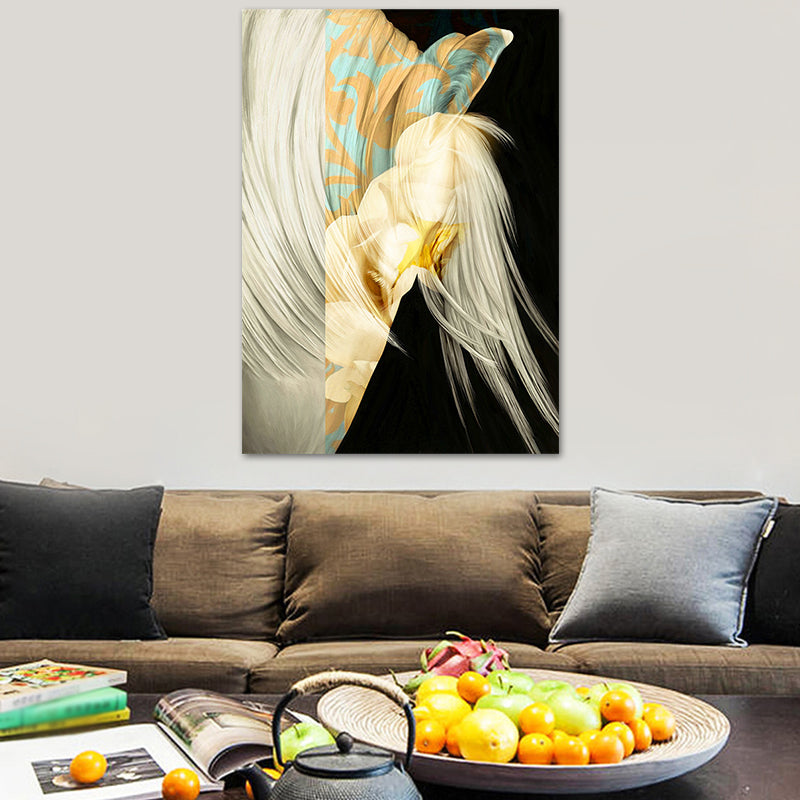 White Horse Wall Art Decor Textured Surface Contemporary Living Room Canvas Print