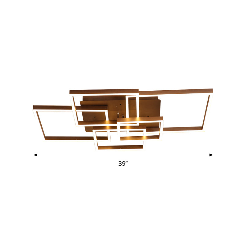 Square Acrylic Ceiling Light Modern LED 39"/47" Wide Brown Semi Flush Mount Light in Warm/White Light