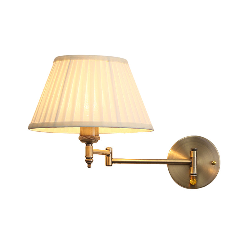 Tissu beige applique lampe plissée cône à tête unique