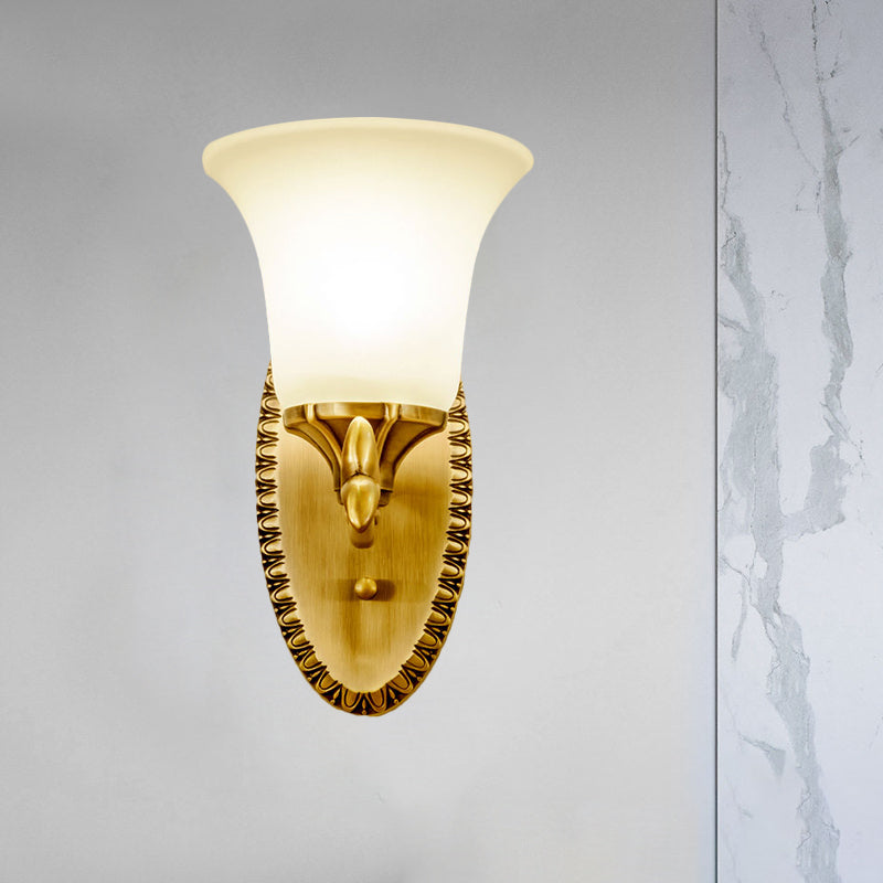 Bell Living Room Sconce Light Traditional Milky Glass 1/2-Head Brass Wall Lighting Fixture