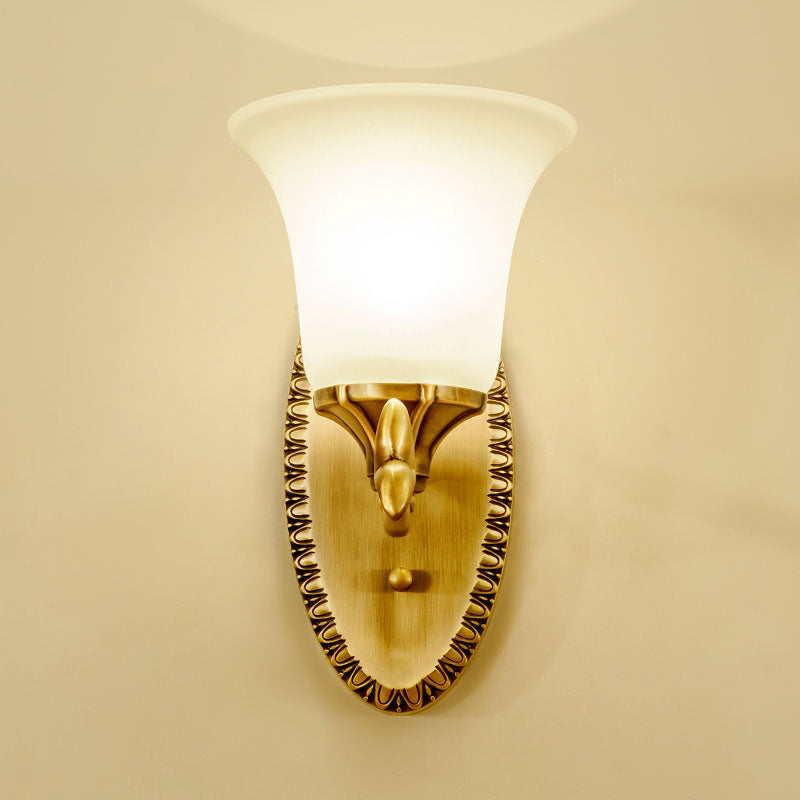 Bell Living Room Sconce Light Traditional Milky Glass 1/2-Head Brass Wall Lighting Fixture