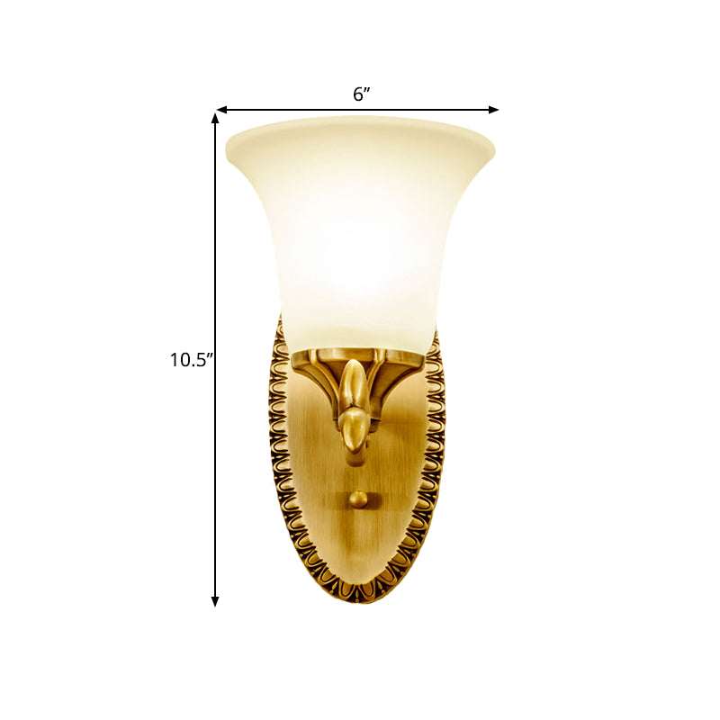 Bell Living Room Sconce Light Traditional Milky Glass 1/2-Head Brass Wall Lighting Fixture