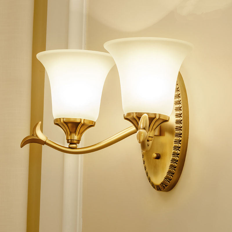 Bell Living Room Sconce Light Traditional Milky Glass 1/2-Head Brass Wall Lighting Fixture