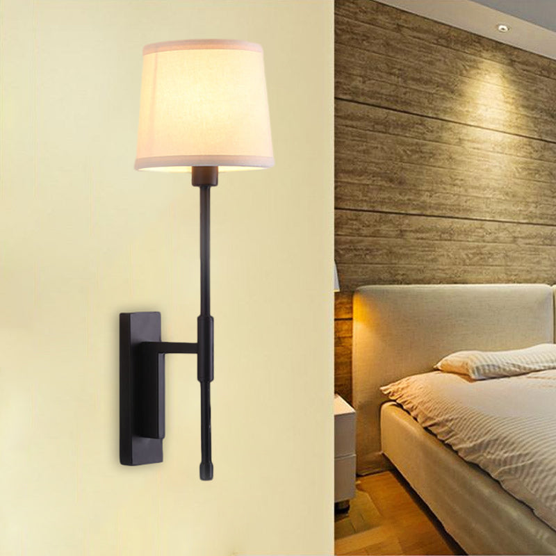 1 Head Barrel Wall Sconce Warehouse Black Fabric Wall Mounted Lighting with Right Angle Arm