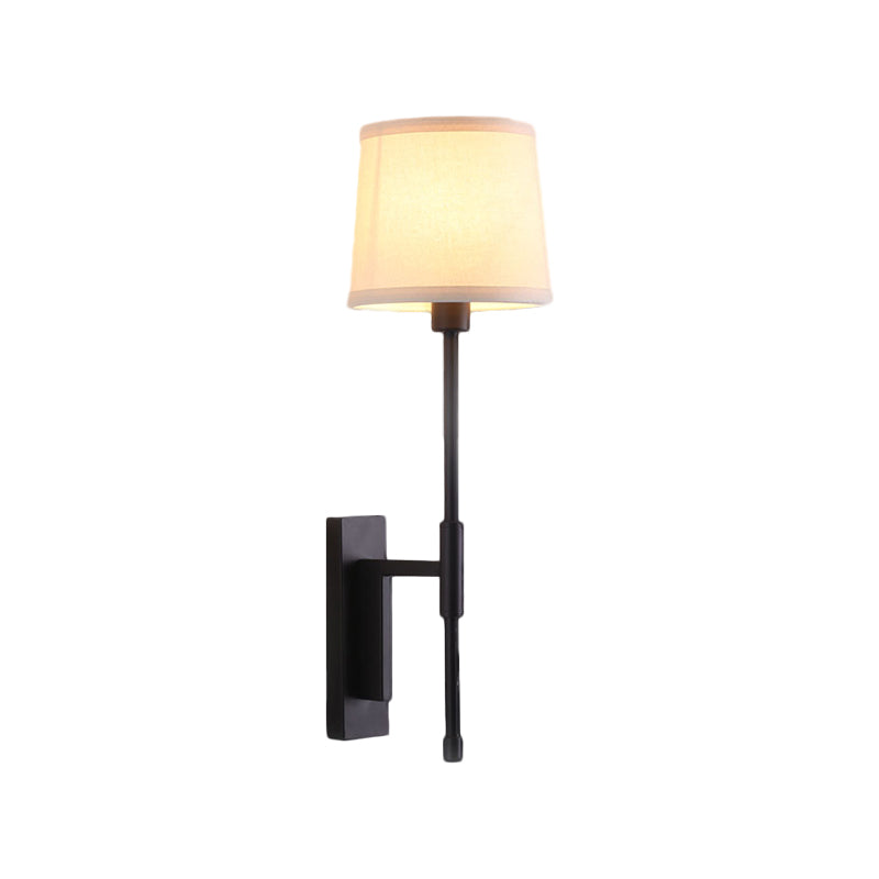 1 Head Barrel Wall Sconce Warehouse Black Fabric Wall Mounted Lighting with Right Angle Arm