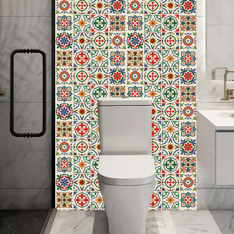 Bohemian Floral Pattern Wallpaper Panels Brown Bathroom Adhesive Wall Decor, 3.5' x 3.5"