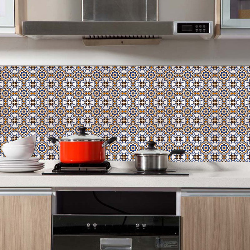 Orange Moroccan Tile Wallpaper Panel Set Mandala Boho Peel and Stick Wall Art for Kitchen