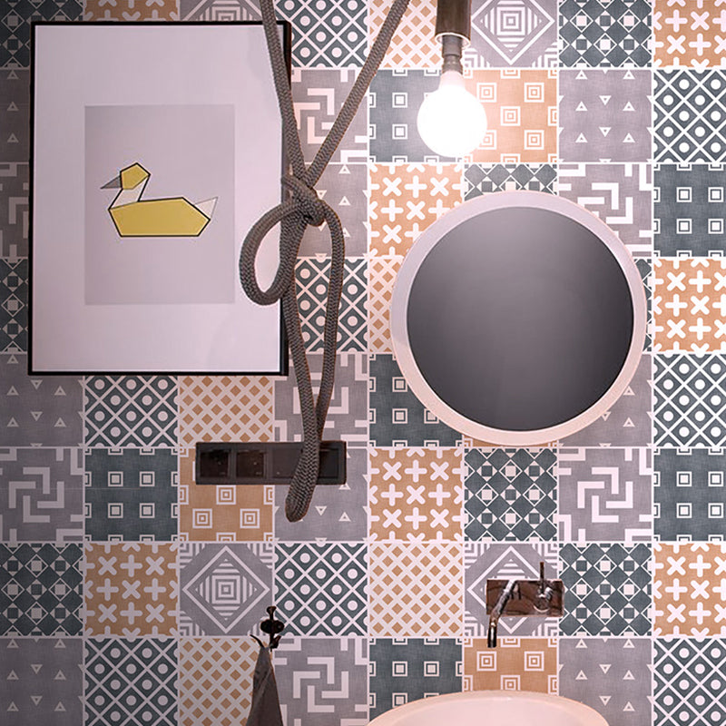 Math Geometry Wallpaper Panels Grey PVC Wall Decor, Peel and Stick, 4' L x 23.5" W