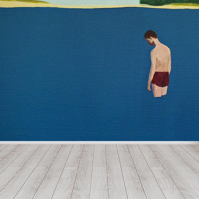 Modern Artistic Sea View Mural Blue Bathroom Wall Covering, Custom Size Available
