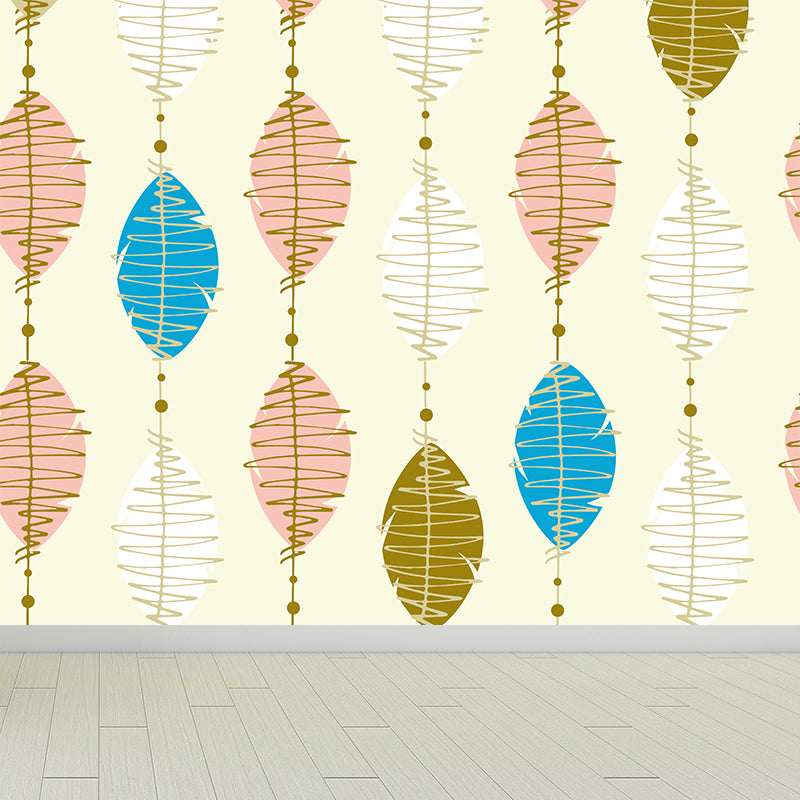 Modern Feather String Mural Decal Light Color Waterproofing Wall Covering for Living Room