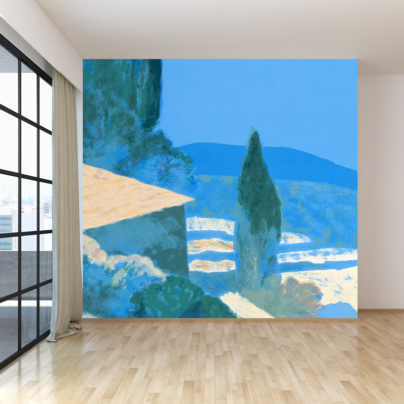 Modern Aesthetics Hills Scene Mural Wallpaper Blue Nature Landscape Wall Covering