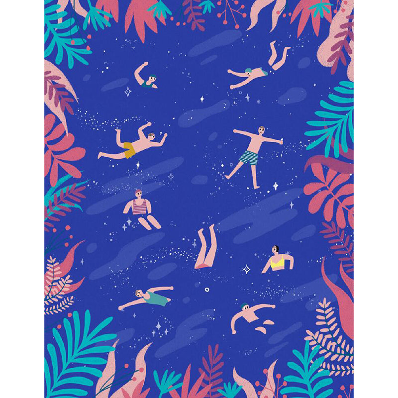 Contemporary Space and Figures Mural Decal Purple Dining Room Wall Decor, Personalized