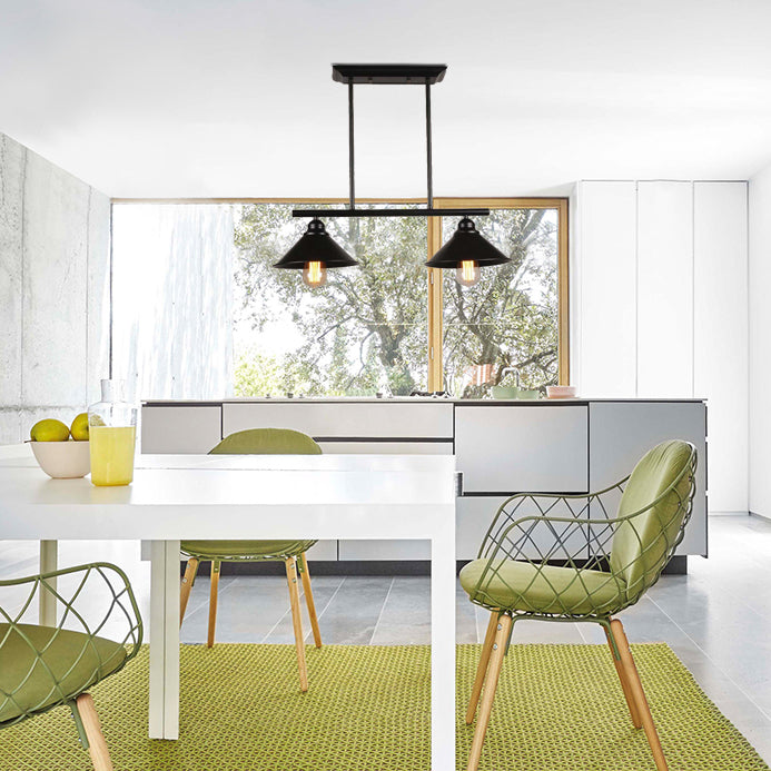 Black Finish Conical Island Pendant Lighting Retro Loft Metal 2/3 Lights Kitchen Ceiling Light Fixture
