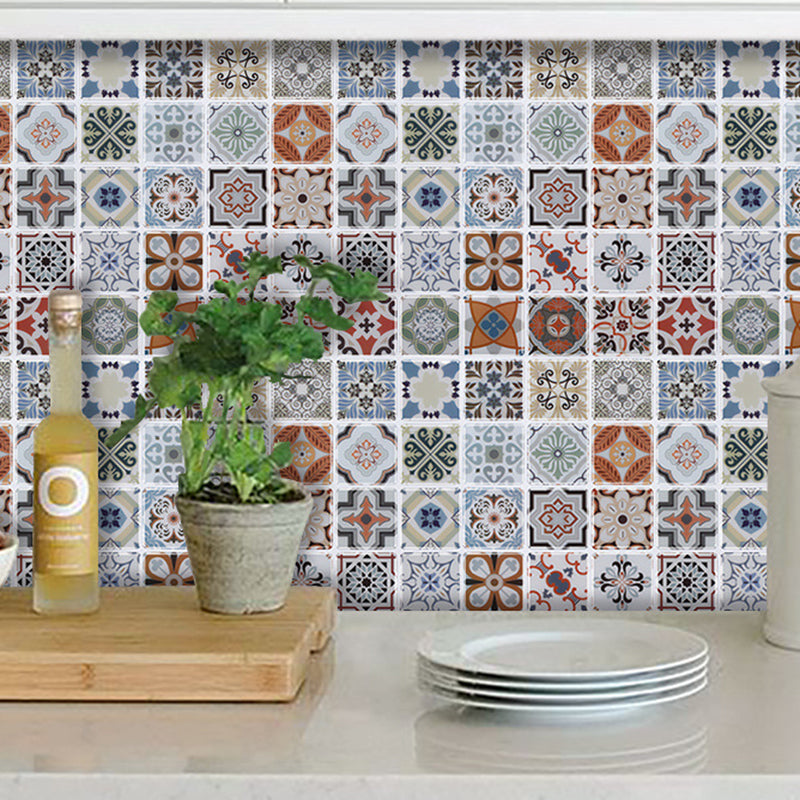 Boho Mixed Flower Print Wallpapers for Kitchen Backsplash 12' x 12" Adhesive Wall Covering in Blue