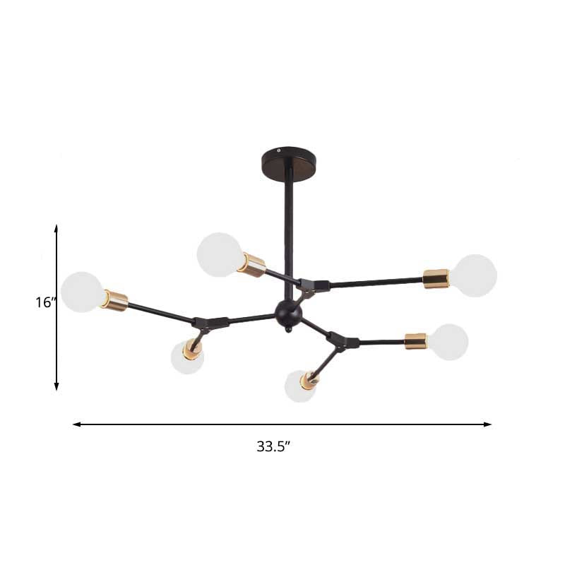 Luz de suspensión de rama de acabado negro Luz de estilo retro retro 6/8 luces lámpara de lámpara de dormitorio con bombilla abierta