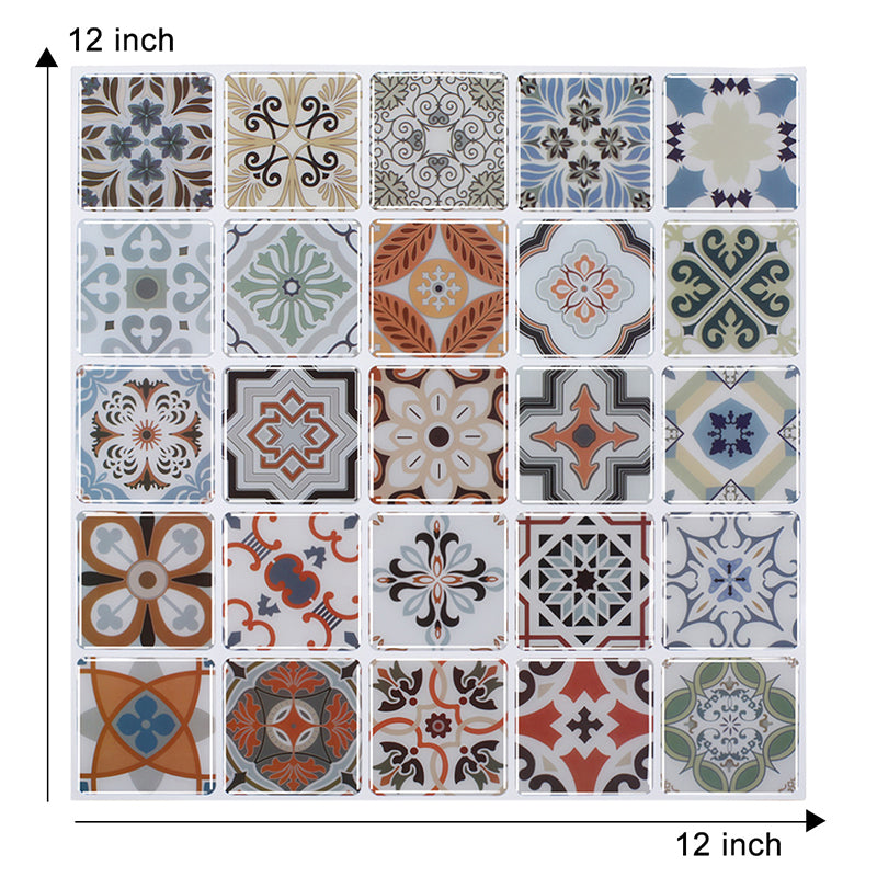 Boho Mixed Flower Print Wallpapers for Kitchen Backsplash 12' x 12" Adhesive Wall Covering in Blue