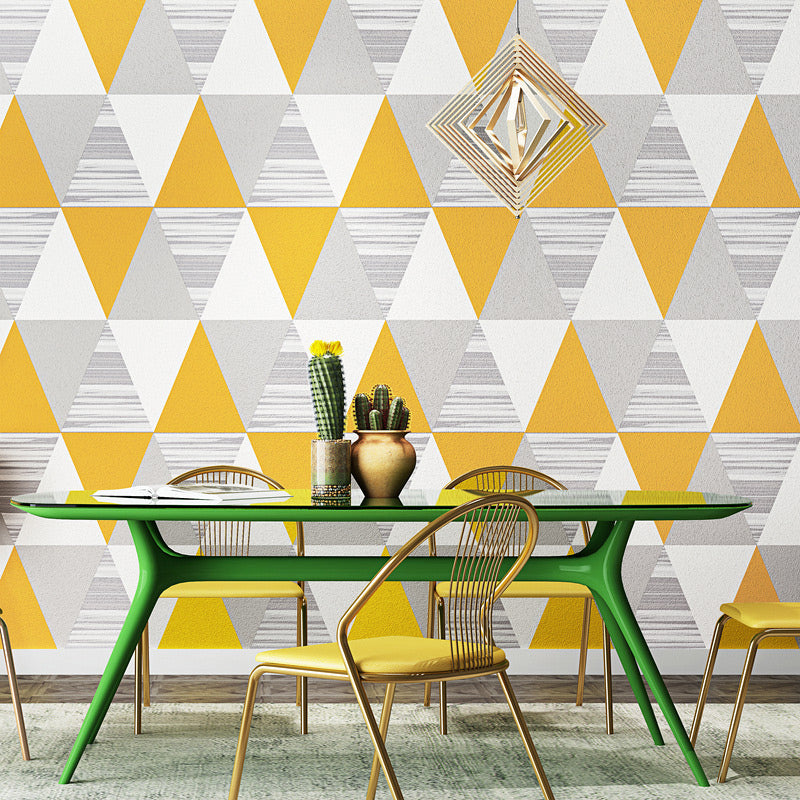 Triangle Pattern Wallpaper Modernist Non-Woven Material Wall Decor in Yellow for Living Room