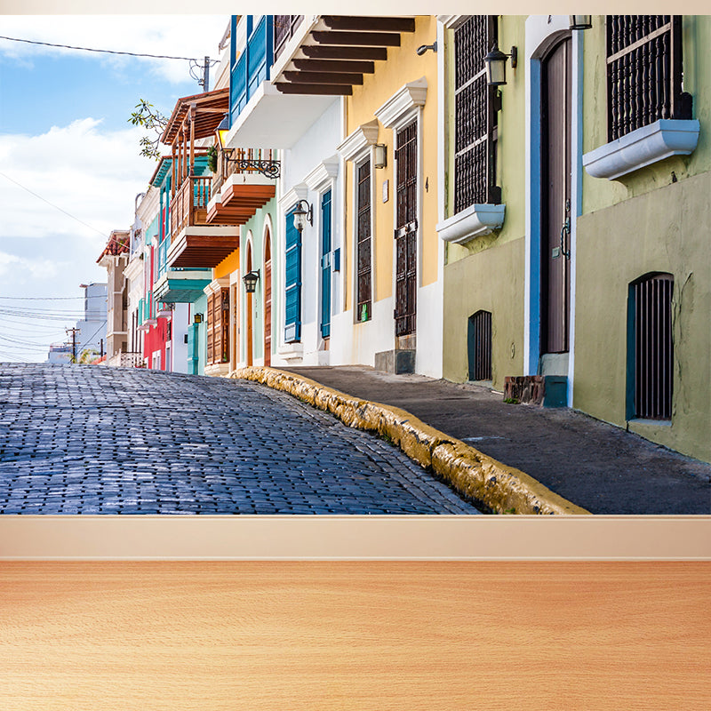 Waterproof Colored Houses Mural Modern Non-Woven Wall Art, Custom Size Available