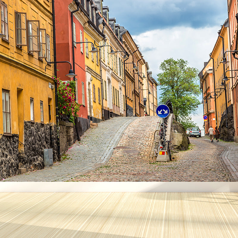 Photography Town Buildings Wall Mural for Living Room, Yellow, Custom Size Available