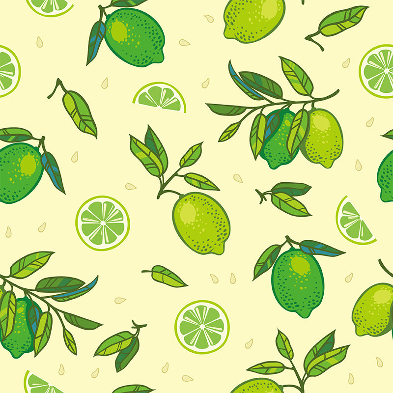 Illustration Style Fruit Mural Decal for Dining Room, Lemon Green, Made to Measure