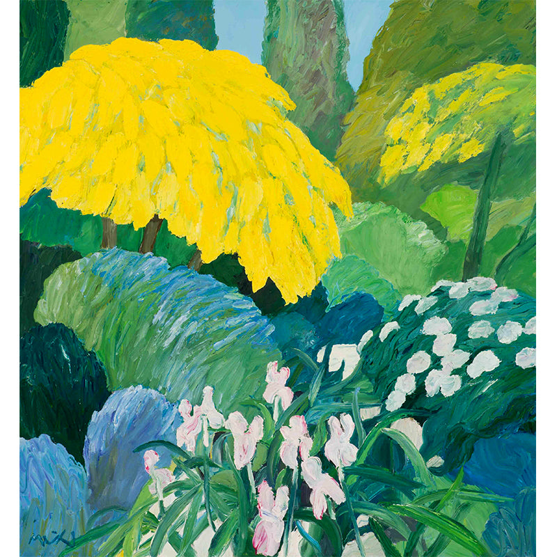 Green Contemporary Art Wall Mural Huge Flowers and Trees Wall Decor for Living Room