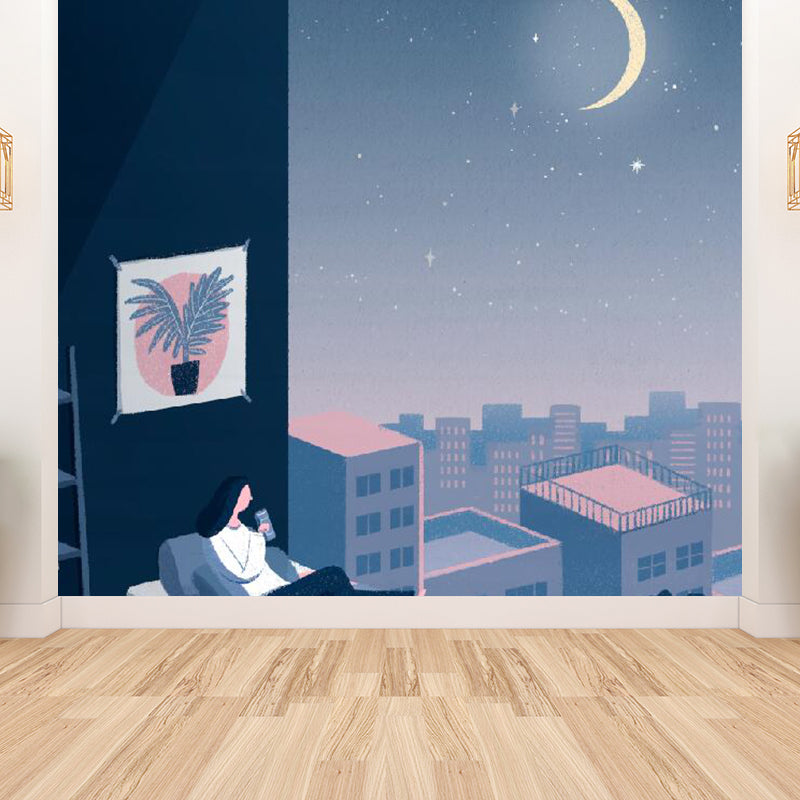 Contemporary Starry Sky View Mural Decal Blue Stainproofing Wall Decor for Bathroom