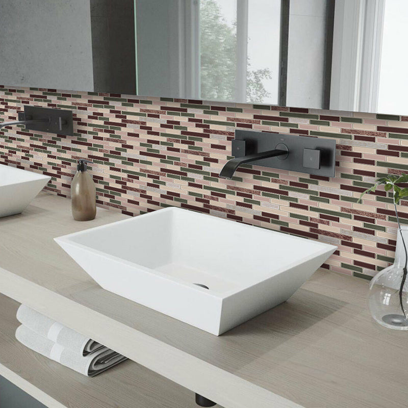 Self-Stick Mosaic Brick Wallpaper Panels Rust Smooth Wall Art in Green and Brown