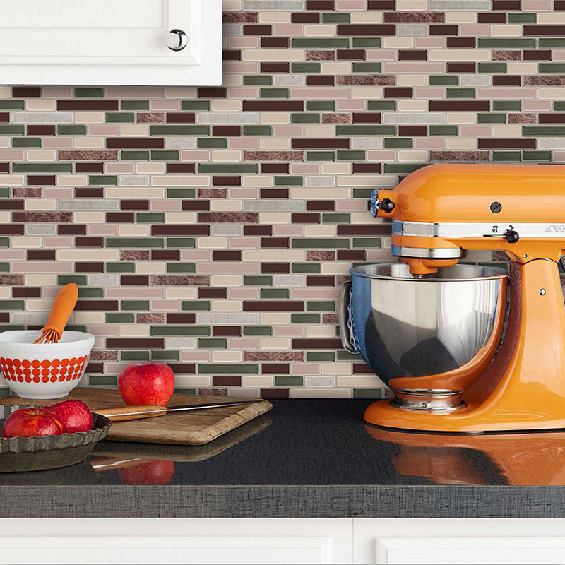 Self-Stick Mosaic Brick Wallpaper Panels Rust Smooth Wall Art in Green and Brown