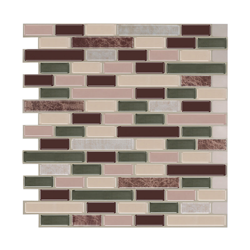 Self-Stick Mosaic Brick Wallpaper Panels Rust Smooth Wall Art in Green and Brown