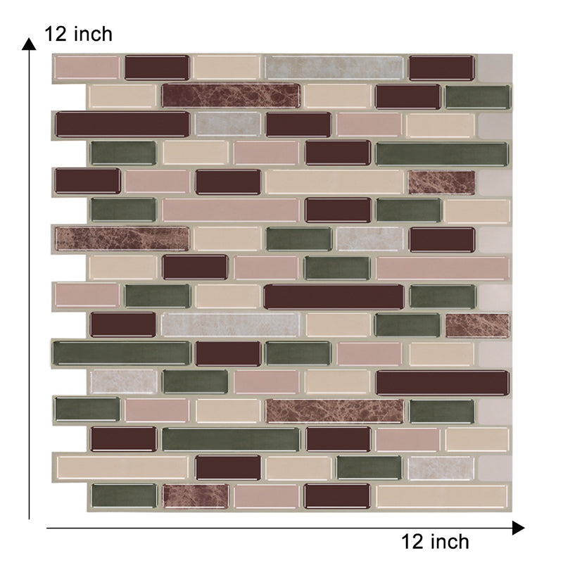 Self-Stick Mosaic Brick Wallpaper Panels Rust Smooth Wall Art in Green and Brown