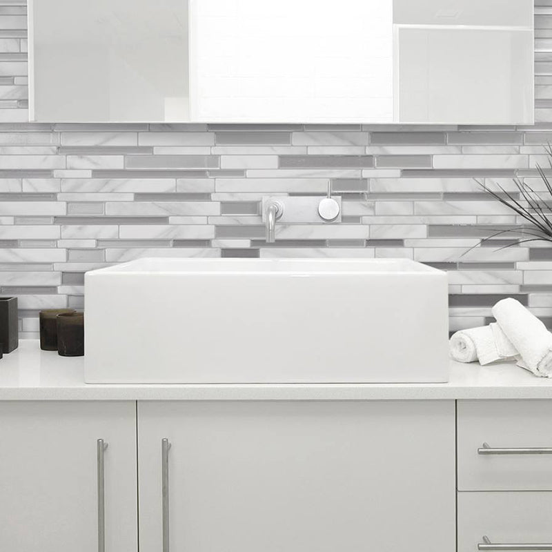 Grey Farmhouse Stick Wallpaper Panels 10.6' x 9.8" Brick Look Wall Decor for Kitchen