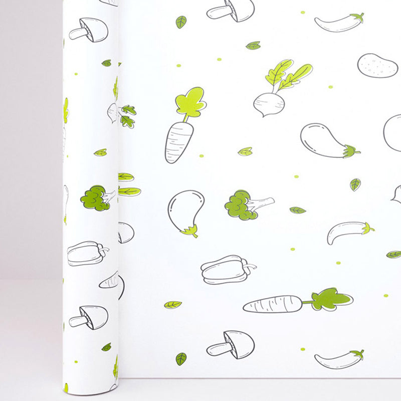 Green Vegetable Wallpaper Roll Peel and Paste Cartoon Kitchen Backsplash Wall Covering