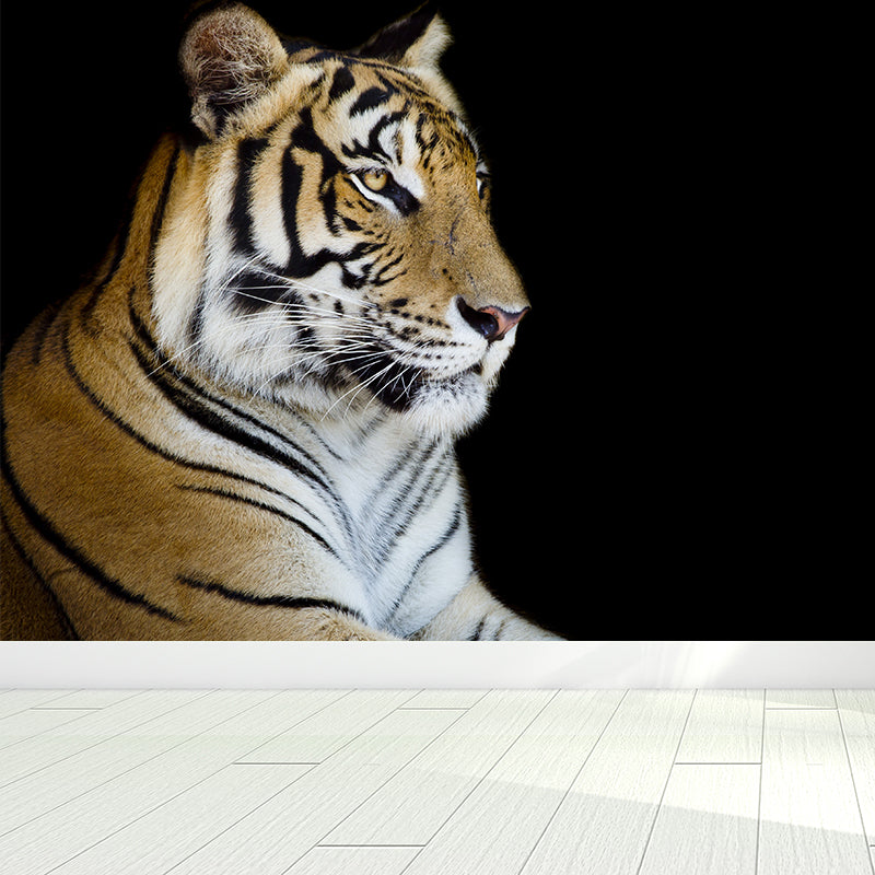 Contemporary Tame Tiger Mural Decal Black Dining Room Wall Covering, Personalized