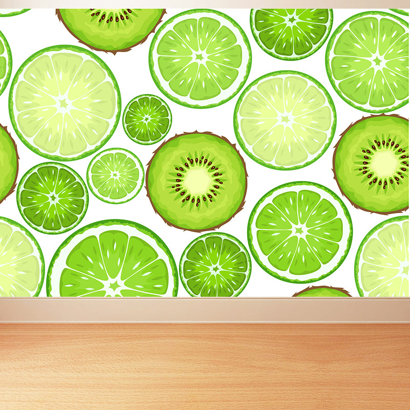 Giant Contemporary Wall Mural in Avocado Green Lemon Slices Wall Decor, Custom Printed