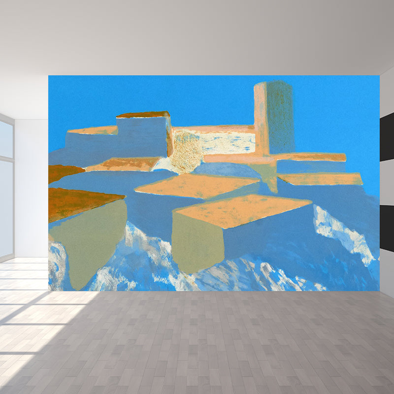 Contemporary Art Adults Mural Wallpaper Colored Block Painting Blue Wall Covering