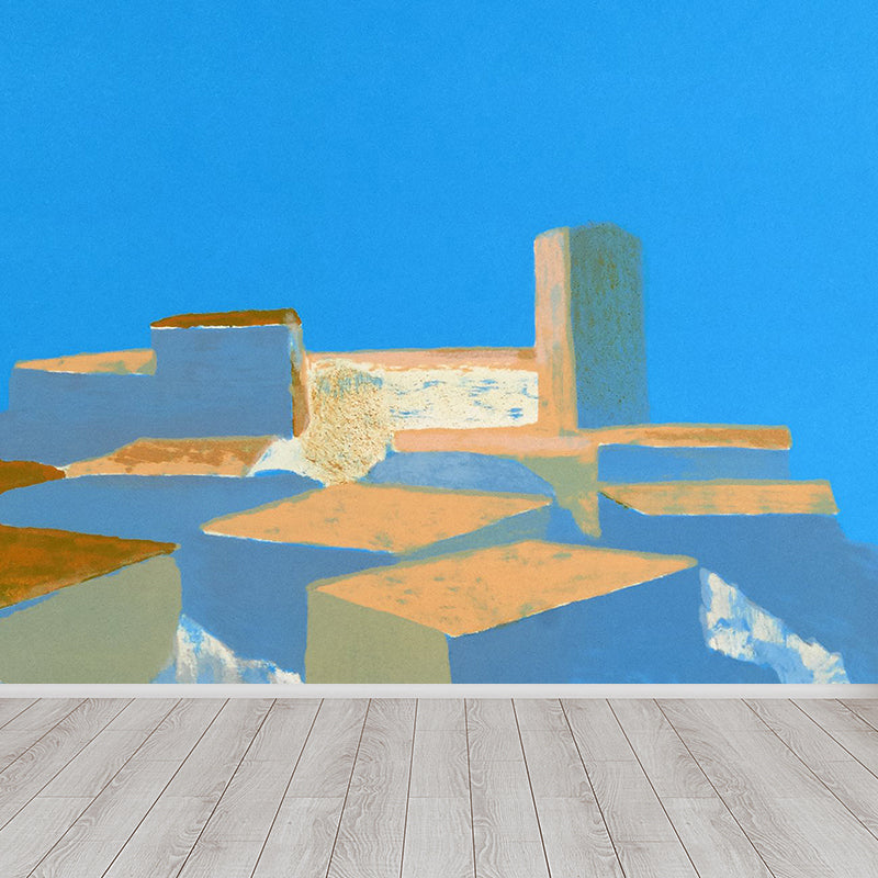 Contemporary Art Adults Mural Wallpaper Colored Block Painting Blue Wall Covering