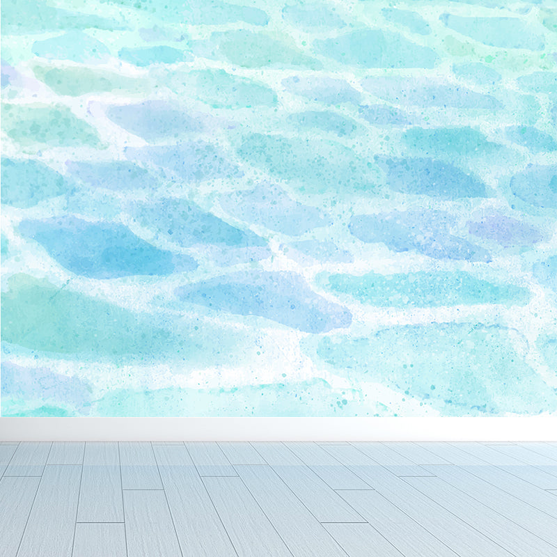 Modern Watercolor Sea Scene Mural Non-Woven Stain-Proof Light Color Wall Art for Living Room