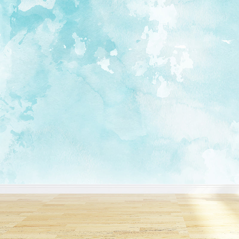 Modern Watercolor Sea Scene Mural Non-Woven Stain-Proof Light Color Wall Art for Living Room