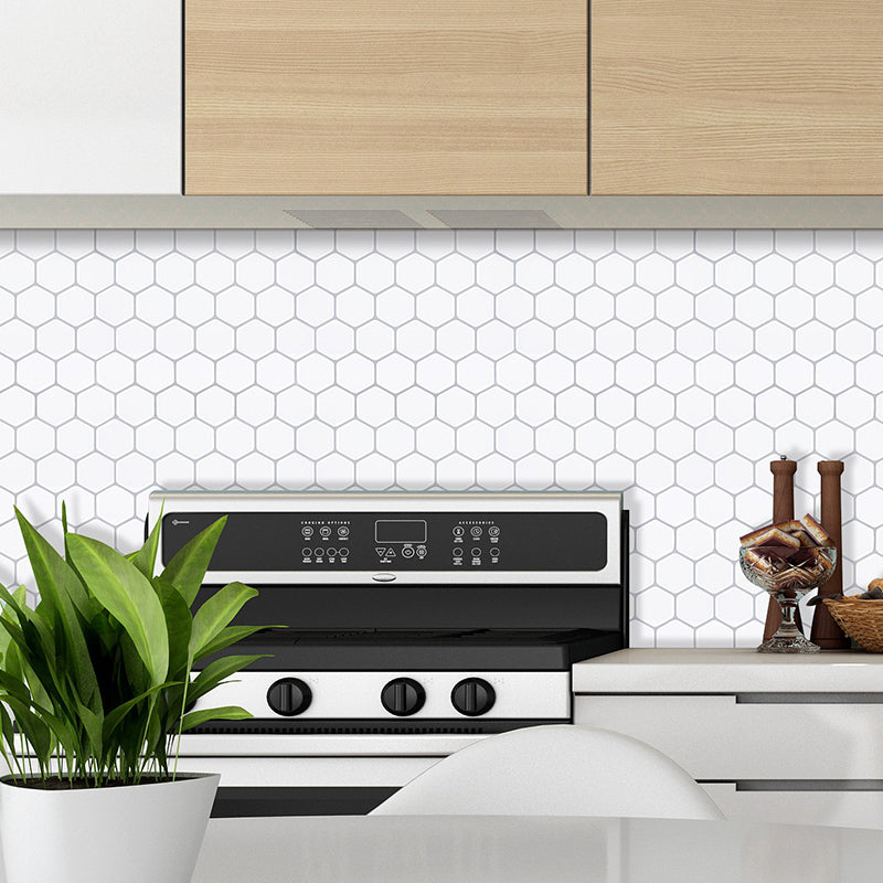 Geometry Hexagon Wallpaper Panel Set Modern PVC Stick Wall Covering in Light Color