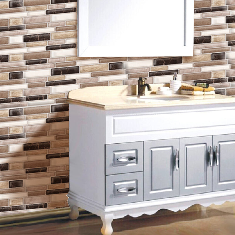 Brick Peel off Wallpapers Rustic Neat Mosaic Tile Wall Decor in Dark Color, 12' x 12"