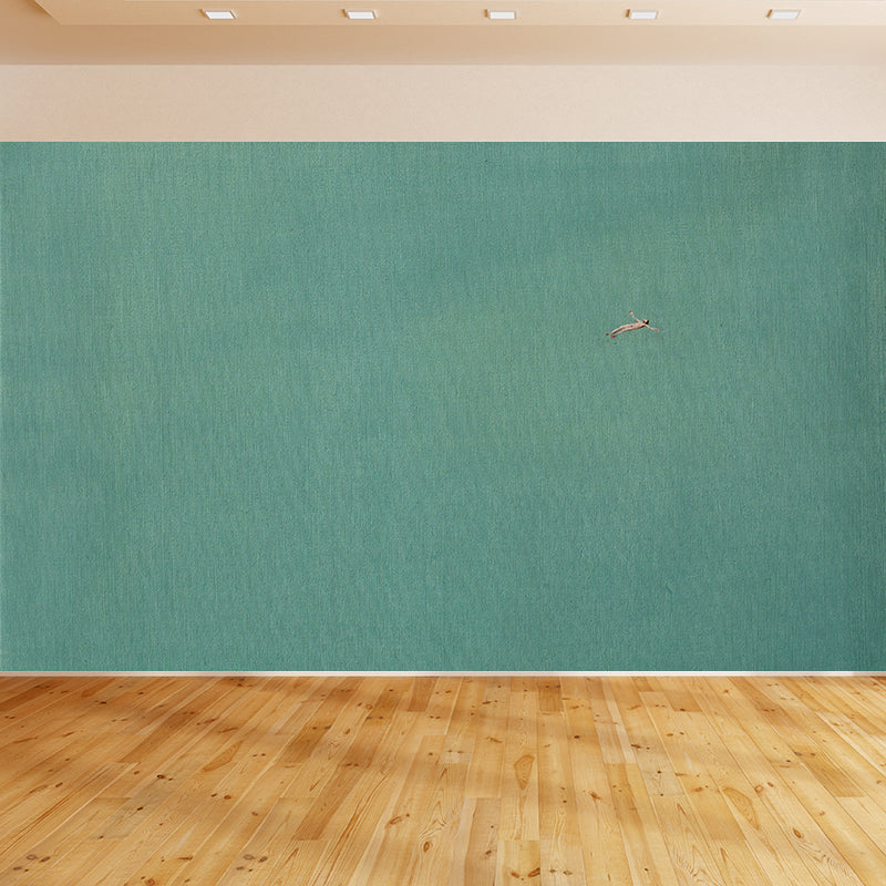 Vast Ocean and Swimmer Mural Decal Modern Art Non-Woven Material Wall Covering in Blue