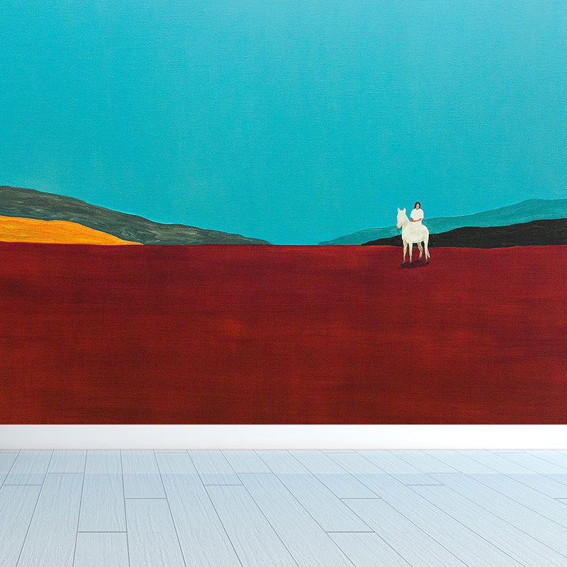 Contemporary Art Meadow Scene Mural Red Decorative Wall Covering for Living Room