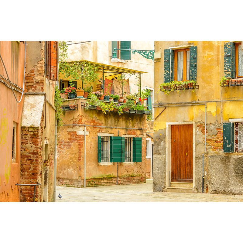 Tranquil Town Mural Decal Contemporary Non-Woven Textured Wall Covering in Yellow