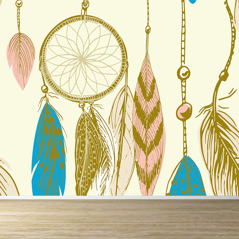 Illustration Dreamcatcher Wall Mural for Living Room, Light Color, Custom Size Available