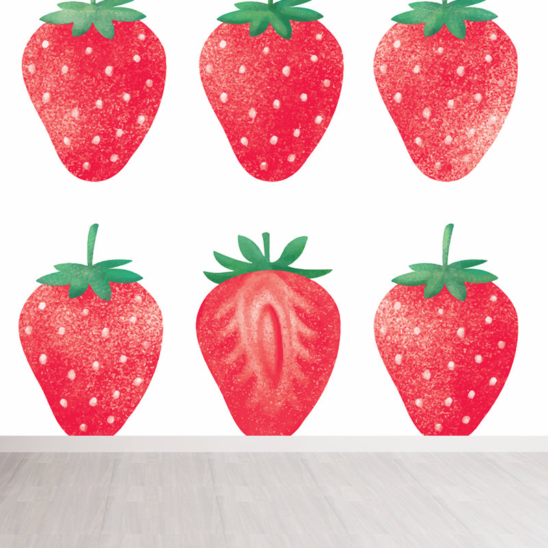 Modern Strawberries Mural Decal Red Waterproofing Wall Covering for Girls Bedroom