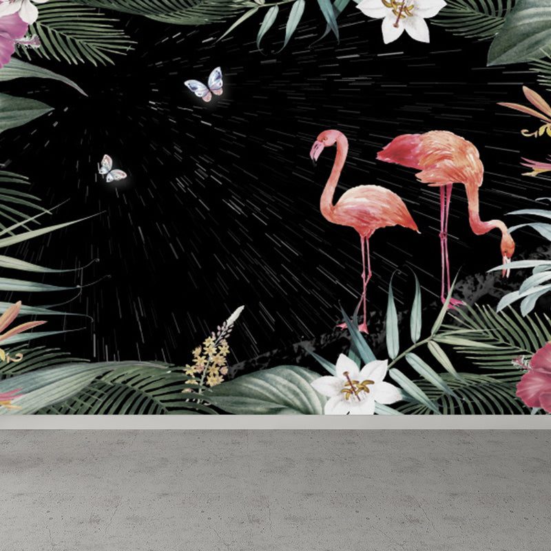 Flamingos and Butterflies Wall Mural Tropical Decorative Living Room Wall Art, Custom