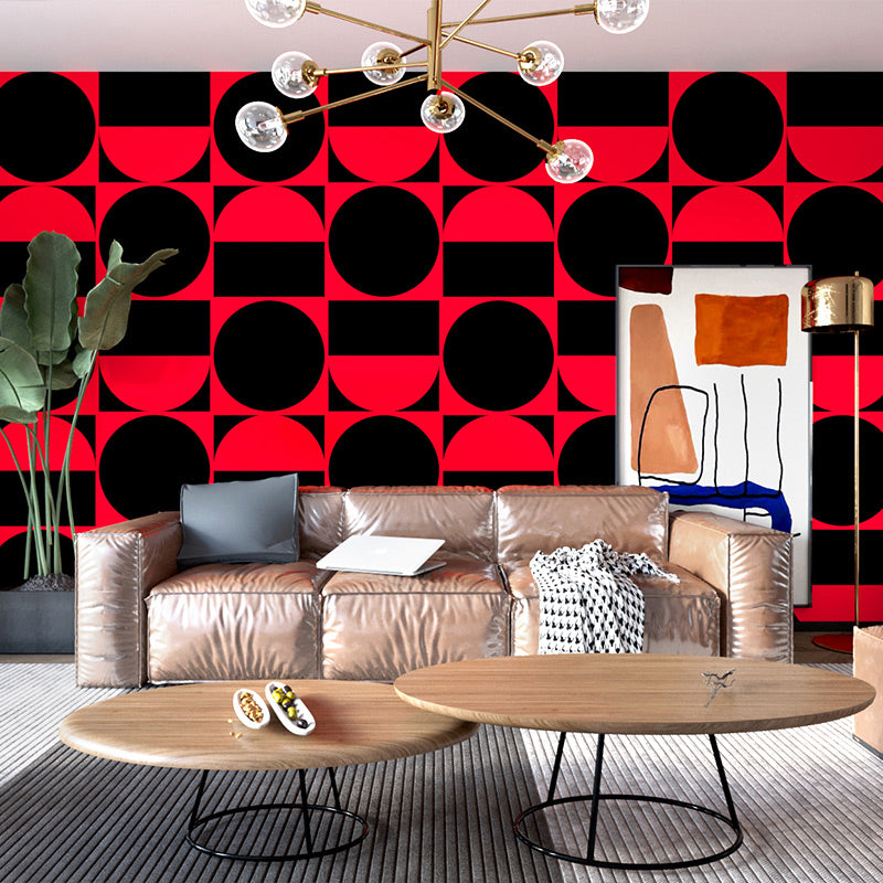Geometry Circles Wallpaper Roll Dark Color Modern Style Wall Decor for Living Room