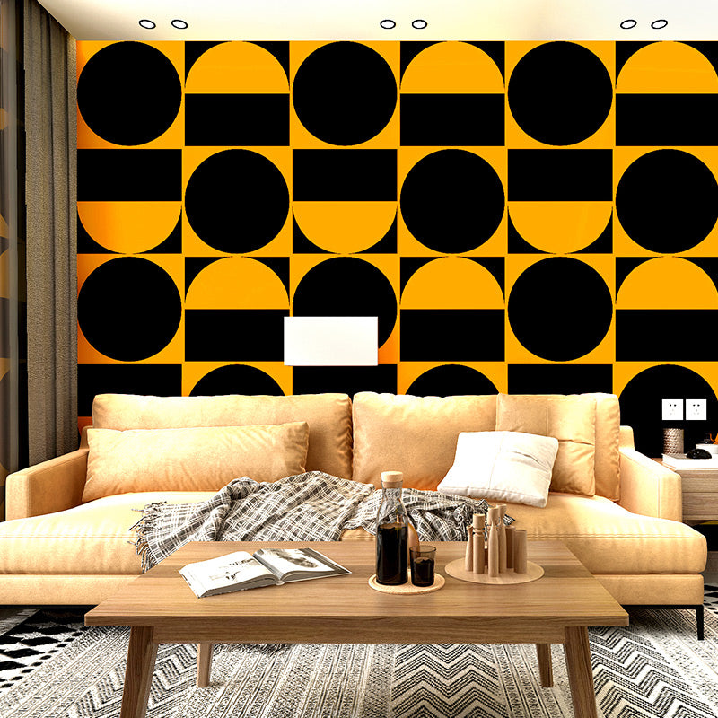 Geometry Circles Wallpaper Roll Dark Color Modern Style Wall Decor for Living Room