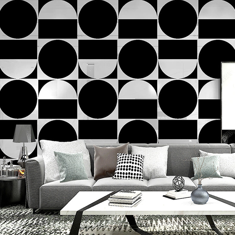 Geometry Circles Wallpaper Roll Dark Color Modern Style Wall Decor for Living Room