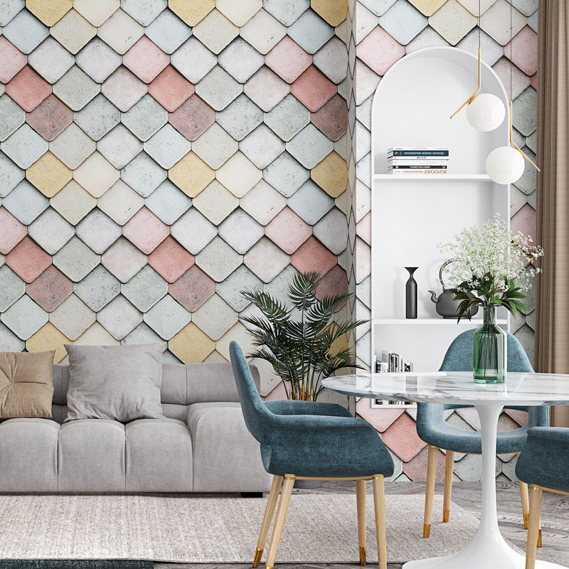 Multicolored Fishscale Wallpaper Roll Waterproof Contemporary Parlor Wall Covering